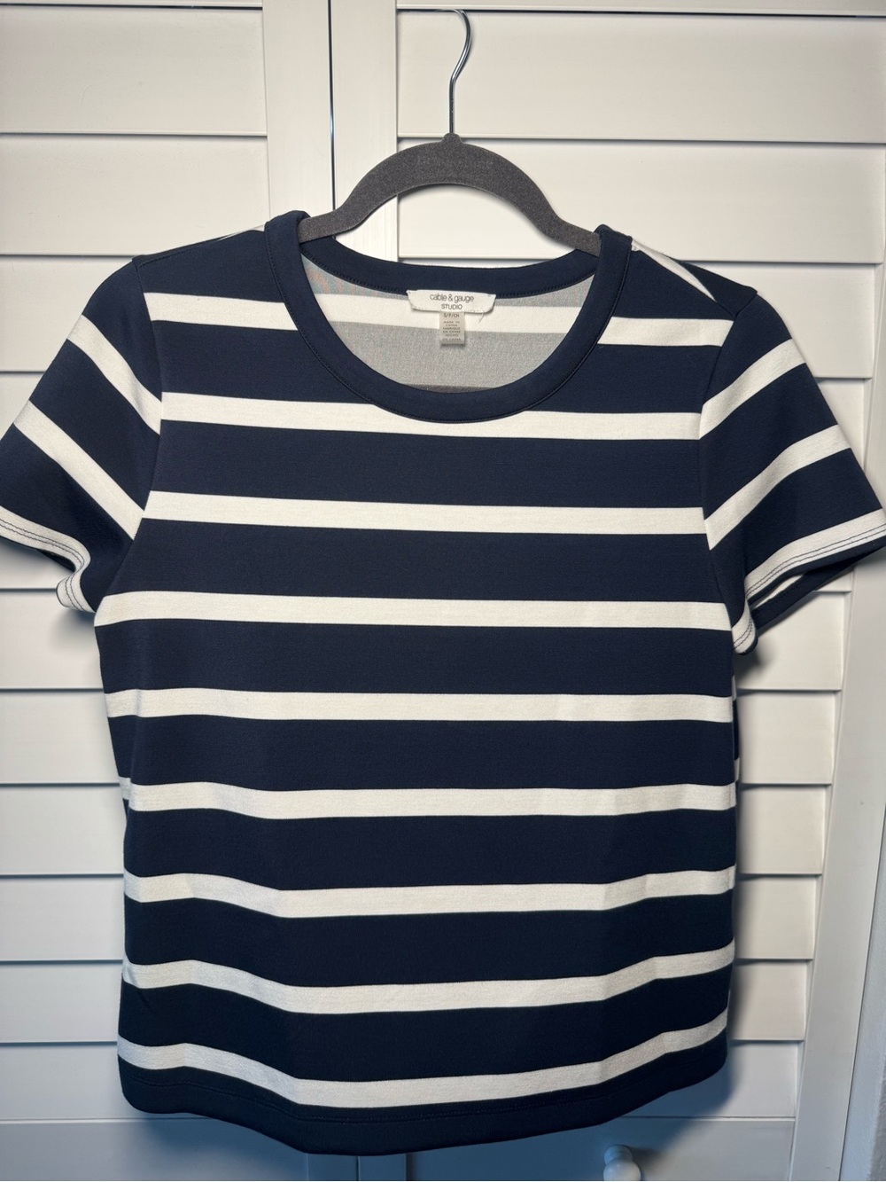 Cable & Gauge Navy and White Striped Short Sleeve Tee